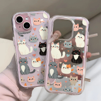 Sarung telefon bercorak kucing comel dengan corak hati merah jambu lutsinar sesuai untuk iPhone 17 P