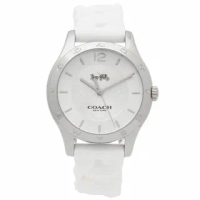 【COACH】白色X銀框C logo矽膠錶帶女錶