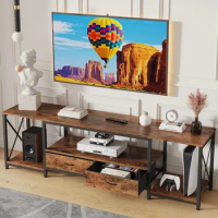 TV Stand with Fabric Drawer for 55 60 65 Inches TV - Entertainment Center and Industrial TV Console Table with Open Storage