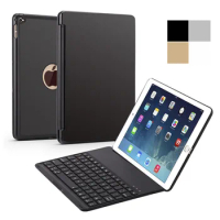 Slim Clamshell Smart Aluminum Bluetooth Russian/Spanish/Hebrew Keyboard Case With 7 Colors LED Backlit For iPad Air 2 iPad 6