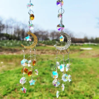 Moon Star Crystal Wind Chime Gold Silver Luna Bedroom Aeolian Bell Windbell Aurora Rhinestone Dangle Accessories for Home Decor