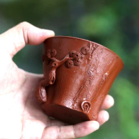 ★Yishuitang Yixing raw ore purple sand cup hand tea master cup vermilion pine branch cup 150ml hand Decal