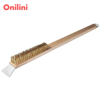 Onilini Pizza Oven Copper Brush with Scraper Household Grill Brass Cleaning Brush Wood Handle Roccbox Onni Koda Oven Cleaner
