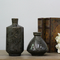 歐式復古陶瓷花瓶 小花瓶擺件 家居裝飾品 復古做舊黑色 1入