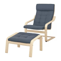 POÄNG 扶手椅及腳凳, 實木貼皮, 樺木/gunnared 藍色