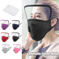 Washable Face Shield with 2 PM2.5 Gasket Filter Breathing Valve Eye Protection Reusable Cotton Cycling Mask for Women Men kids