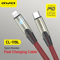 Awei CL-119L 20W USB Type-C Cable For iPhone Devices Auto Turn off Function Fast Charge Dourable Long time using For Cell Phone