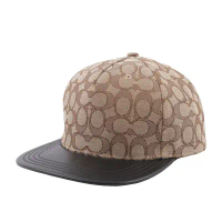 【COACH】CC Logo 緹花布及皮革棒球帽 M-L (卡其色/黑色)