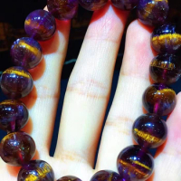 Natural Purple Auralite 23 Cacoxenite Round Beads Bracelet 12mm Women Men Canada Stretch Rarest Jewelry AAAAA