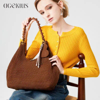 DGENIUS Tas Selempang Tangan Rajut Trendy 2025, Tas Ketek Viral Warna Coklat - Original