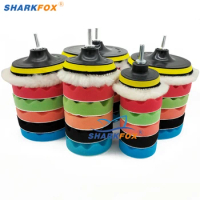 Sharkfox Car Polishing Sponge Pads Kit Foam Pad Buffer Kit Polishing Machine Wax Pads for Auto Motorcycle Motor Vehicle Removes