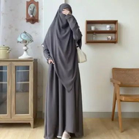 HIJRA STORIES - Gamis Set Hijab Umrah Haji Set Abaya MEDINA French Khimar Syari [FREE GIFT] Maroon,F