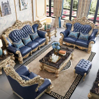 7 seater royal luxury Antique living room furniture original leather sofa set white and gold fabric living room sofa set