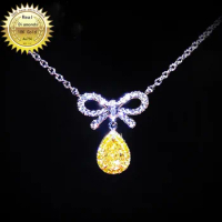 18K gold necklace natural 0.35ct yellow diamond and 0.2ct white diamonds necklace