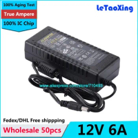 50pcs AC DC 12V 6A Power Supply Adapter Transformer For 5050 / 3528 LED Strip Light With IC Chip Free shipping