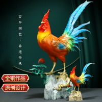 純銅雞擺件生肖銅公雞吉祥物中式客廳工藝裝飾品