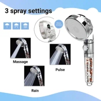 Switch Button Shower Head High Pressure 3 Modes Adjustable Rain Water Saving SPA Negative Ion Filtration Bathroom Accessories