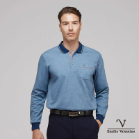 【Emilio Valentino 范倫鐵諾】蓄熱保暖棉質磨毛素面長袖POLO衫 藍(21-3V7891)