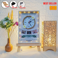 JAM DINDING CUSTOM UNIK KADO WEDDING ULANG TAHUN WISUDA GRADUATION dll Kayu Frame Lampu
