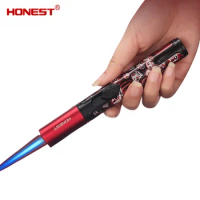 HONEST 2024 New Design Jet Flame Windproof Inflatable Portable Outdoor Metal Long Handle Men's Gift Cigar Torch Lighter