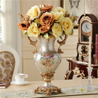 奢華復古家居裝飾品擺件歐式客廳樹脂高腳雙耳花插花器落地大花瓶
