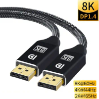 DisplayPort Cable DP 1.4 to DP Cable 8K 4K 144Hz 165Hz Display Port Adapter For Video PC Laptop TV DP 1.2 8K Display Port Cable