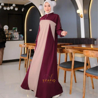 Gamis Knit Kombinasi Terbaru Ghania Dress Muslim Kekinian - BURGUNDY