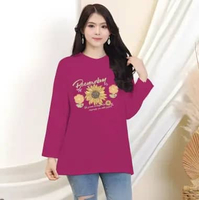 Kaos Oblong Oversize Lengan Panjang Wanita Sunflower/ Tshirt Bunga Matahari XL Plum
