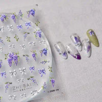Nail Charms Chinese Flowers Nail Stickers Nail Accessories Flower Series Porcelain Vase Nail Decals Purple Wisteria