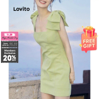 Lovito - ชุดเดรสแขนกุดโบว์ธรรมดาสำหรับผู้หญิง เรียบหรู lne12096 (สีเขียว) Lovito