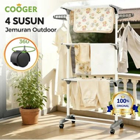 MJ COOGER Jemuran Baju Lipat 4 Susun Beroda Stainless Steel Rak Jemuran Pakaian Anti Karat Indoor Ou