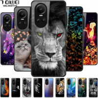 For Oppo Reno 10 5G Case CPH2531 Tempered Glass Wolf Cats Hard Covers for Oppo Reno10 Pro 5G CPH2525 Protective Fundas Reno10 5G