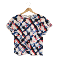 【二手名牌BRAND OFF】CHANEL 香奈兒 藍黑紅 棉 格紋 短袖上衣 T-shirt