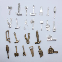 20pcs Tools Vise Wrench Saw Hammer Ax Screwdriver Charms Zinc Alloy Pendant for DIY Charm Choker Necklace Bracelet Jewelry