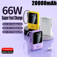 20000mAh Mini Powerbank Portable Comes with Cable 66W Super Fast Charger for IPhone Xiaomi Digital Display External Battery Pack