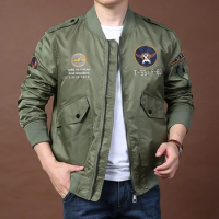 Men's Jacket Embroidered Outwear Pilot Flight Loose Jackets Autumn Thin Jacket Warmcoat Motorcycle Jackets and Coats