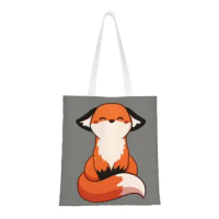 Custom Cute Fox Canvas Shopping Bags Women Washable Groceries Fashionable 3D Animal Printing Shopper Tote Bags