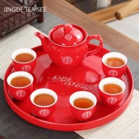 High Quality Ceramics Tea Set Chinese Wedding Tea Pot Set Teacup Tradition Red Porcelain Teapot Boutique Teaware Accessories