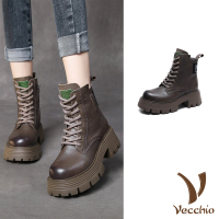 【Vecchio】真皮馬丁靴 厚底馬丁靴/真皮頭層牛皮復古防水台粗跟厚底馬丁靴(灰)