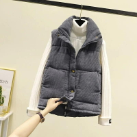 .背心外套.韓版羽絨棉馬甲女2022秋冬新款無袖背心外穿短版燈芯絨馬夾外套女裝潮  羽絨外套 羽絨背心 背心外套