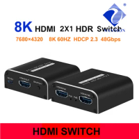 2 Port 8K HDR HDMI-com Switch 8K 60hz HDMI-com Switch 4K 120Hz 2x1 Switcher 2 In 1 Out for PS4 PS5 Laptop PC TV Monitor 4K