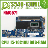 KUFU Laptop Motherboard NEW For Lenovo ideapad S540-13IML GS340 NMC571 MAIN BOARD SRGKY I5-10210U 8GB RAM UMA 100% Test OK
