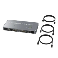 USB-C 8K KVM Switch DP 1.4 2XUSB-C PC to One DisplayPort Monitors 8K@60Hz 4K@144Hz 3X USB2.0 Sharing Mouse Keyboard