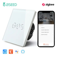 Bseed Zigbee Wireless Smart Curtain Switch Smart Touch Wall Switch Tuya Smart Life APP Google Assistance Alexa Voice Control