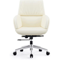 White Office Chair, Adjustable Tilt Angle Ergonomic Office Chair Thick Padding PU Leather Office Chair