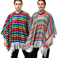 Mexican Poncho Men Women Costume Cosplay Festival Party Adult Mexican Ethnic Folk Cape