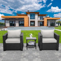 3 Piece Patio Set Wicker Patio Furniture Patio Conversation Sets Outdoor Chairs and Glass Side Table Balcony Furniture muebles