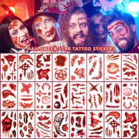 10 Sheets Halloween Scar Tattoo Stickers Party Funny Scary Bloody Knife Scar Tattoo Simulation Wound Scratches Blood Stickers