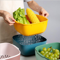 北歐風雙層瀝水籃家用瀝水水果盆洗水果創意塑料瀝水籃廚房洗菜盆