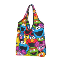 Sesame Streets Cookie Monster Grocery Shopping Bag Fashion Shopper Tote Shoulder Bag Big Capacity Portable Happy Elmo Handbag